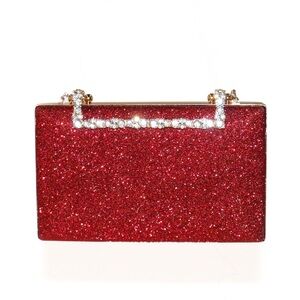 Red Glitter Crystal-Handle Evening Clutch - Women Bags